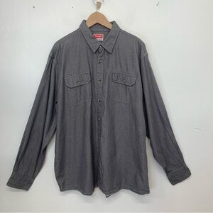 Wrangler Button Up Shirt Men 2XL Gray 100% Heavy Cotton Long Sleeve Work Outdoor